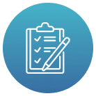 Checklist icon with pen on clipboard.