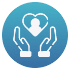 Hands with heart and person icon.