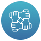Four hands interlocked in unity symbol.