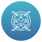 Team collaboration icon in blue circle.